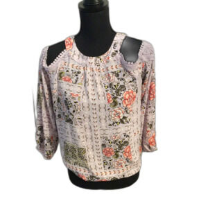 Boho Floral Romantic Lace Lavender Open Shoulder Top Medium M Womens